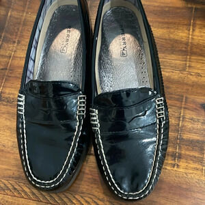 Sperry Top-Sider Womens Patent Penny Loafers sz 8.5 Black Contrast Stitching
